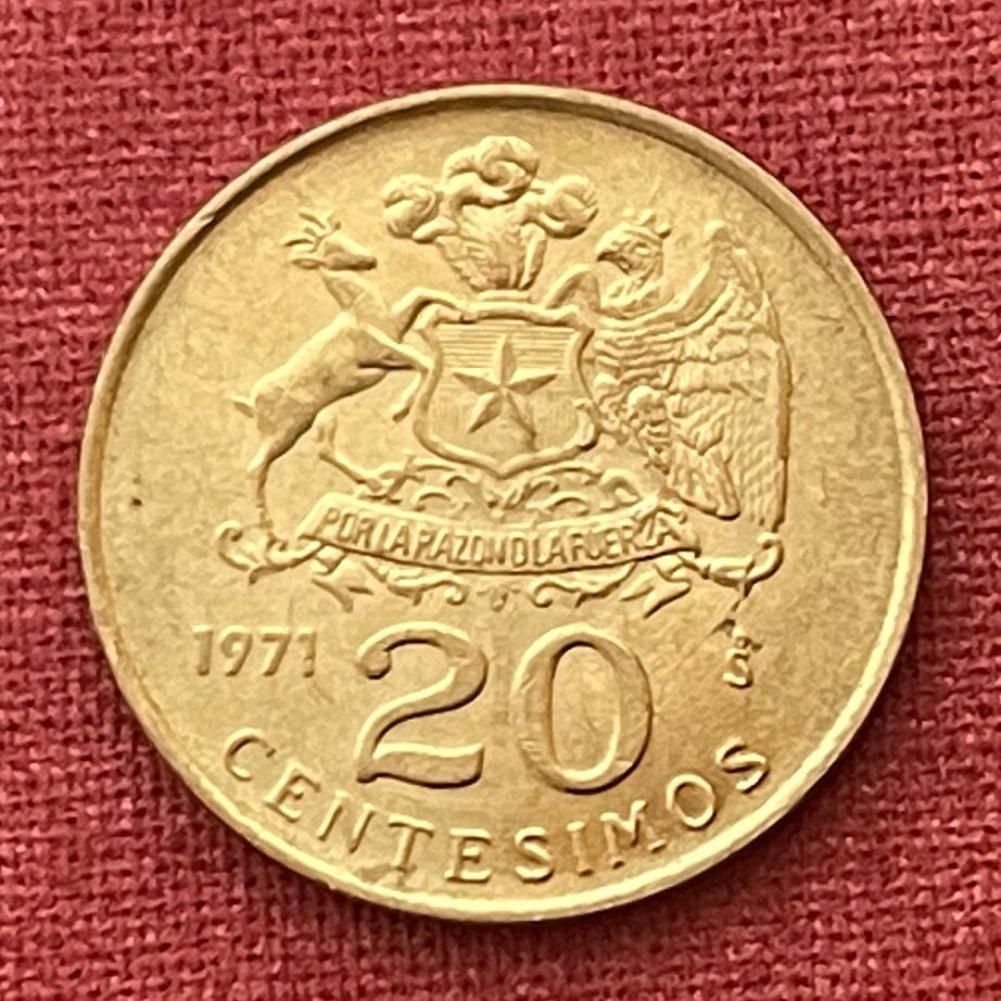 President José Manuel Balmaceda & Condor and Deer 20 Centésimos Chile Authentic Coin Money for Jewelry (By Right or Might) (Suicide)