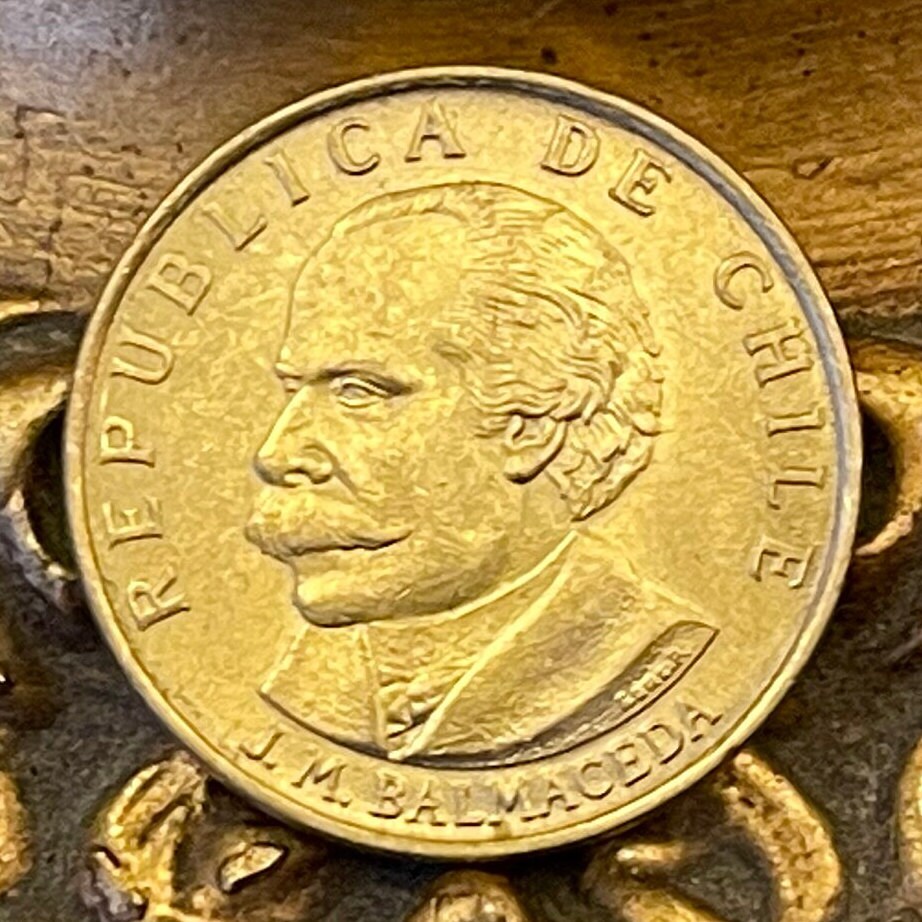 President José Manuel Balmaceda & Condor and Deer 20 Centésimos Chile Authentic Coin Money for Jewelry (By Right or Might) (Suicide)