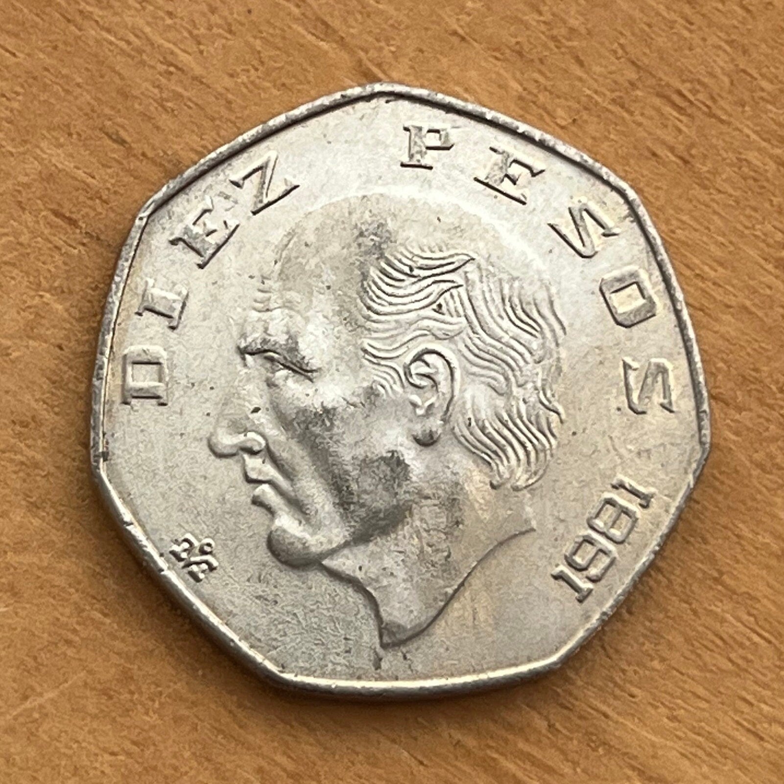 Don Miguel Hidalgo & Eagle with Snake 20 Centavos Mexico Authentic Coin Money for Jewelry (Cry of Dolores) (7-Sided) (Father of the Nation)