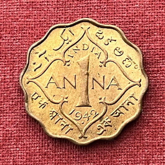 One Anna & George VI King Emperor 1 Anna British India Authentic Coin Money for Jewelry (British Raj) (Emperor) (Scalloped) (Quadrilingual)