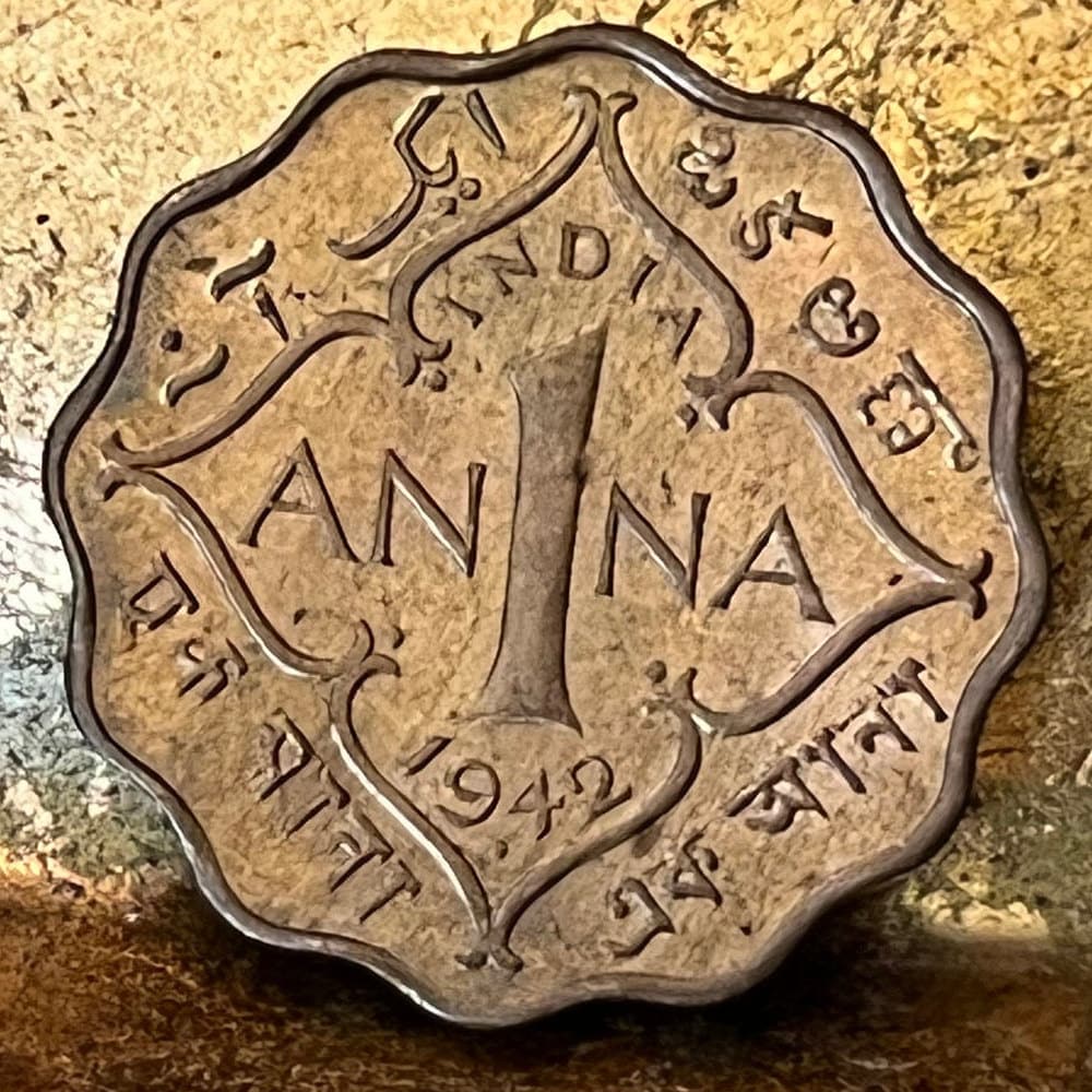 One Anna & George VI King Emperor 1 Anna British India Authentic Coin Money for Jewelry (British Raj) (Emperor) (Scalloped) (Quadrilingual)