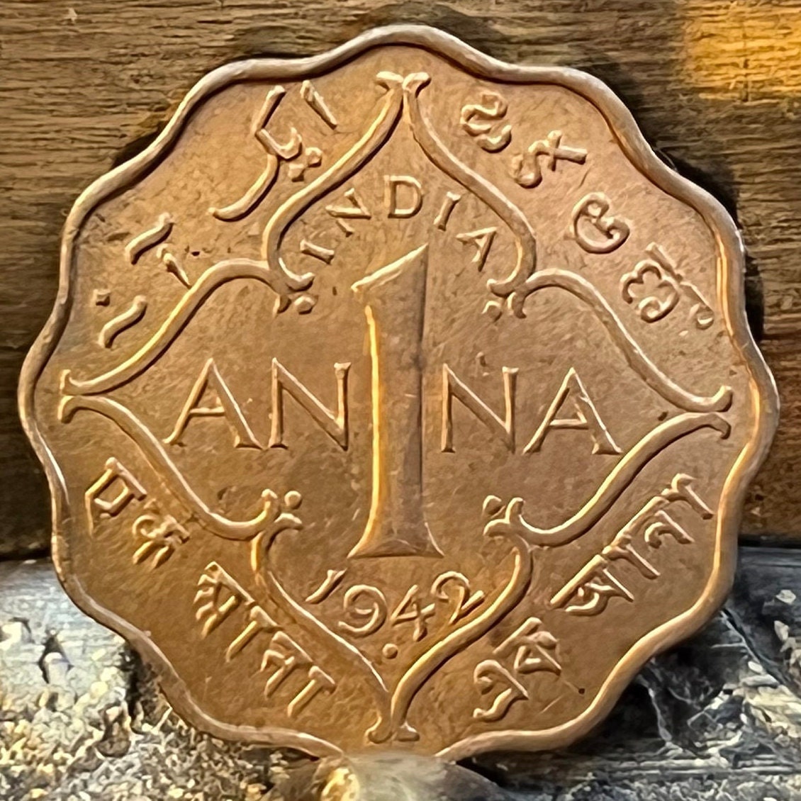 One Anna & George VI King Emperor 1 Anna British India Authentic Coin Money for Jewelry (British Raj) (Emperor) (Scalloped) (Quadrilingual)