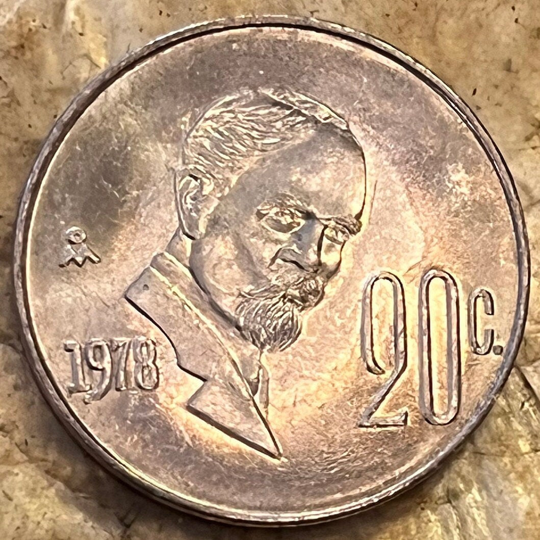 President Francisco Madero & Eagle with Snake 20 Centavos Mexico Authentic Coin Money for Jewelry and Craft Making