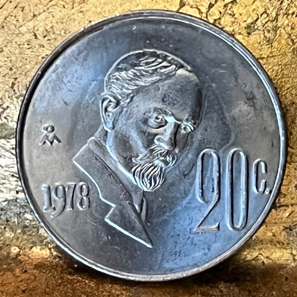 President Francisco Madero & Eagle with Snake 20 Centavos Mexico Authentic Coin Money for Jewelry and Craft Making