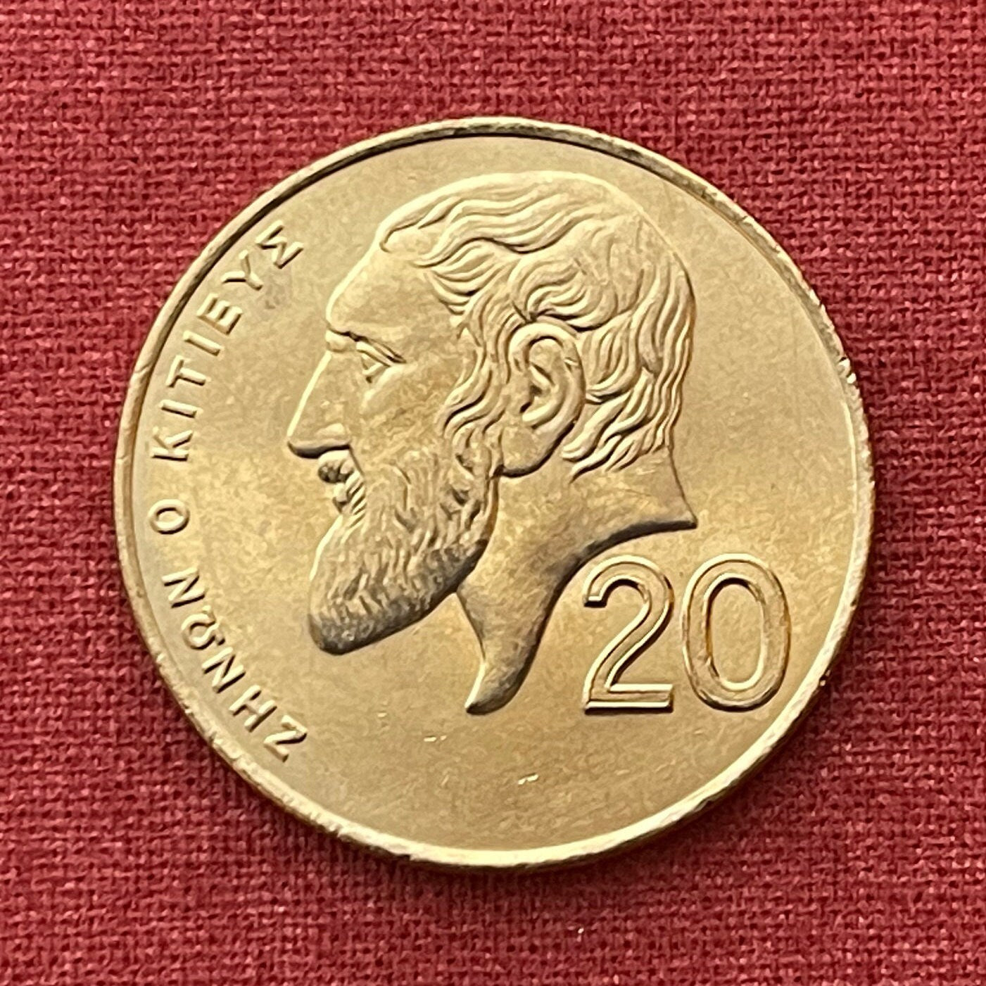 Zeno the Stoic & Dove with Olive Twig 20 Cents Cyprus Authentic Coin Money for Jewelry and Crafts (1960) (Greek Philosopher) (Citium)