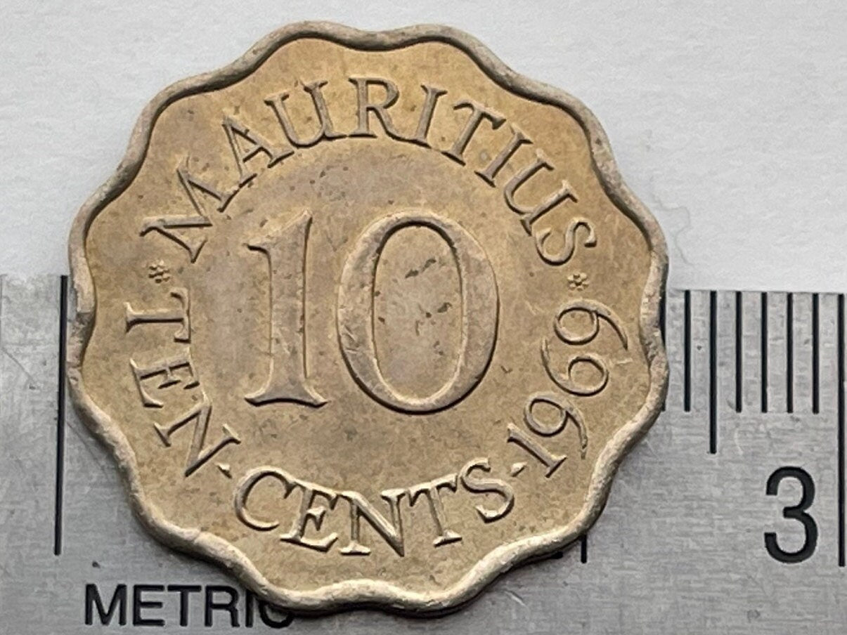 Queen Elizabeth II Scalloped 10 Cents Mauritius Authentic Coin Money for Jewelry and Craft Making (Tudor Crown) 1969