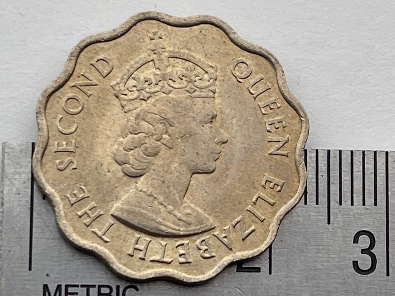 Queen Elizabeth II Scalloped 10 Cents Mauritius Authentic Coin Money for Jewelry and Craft Making (Tudor Crown) 1969