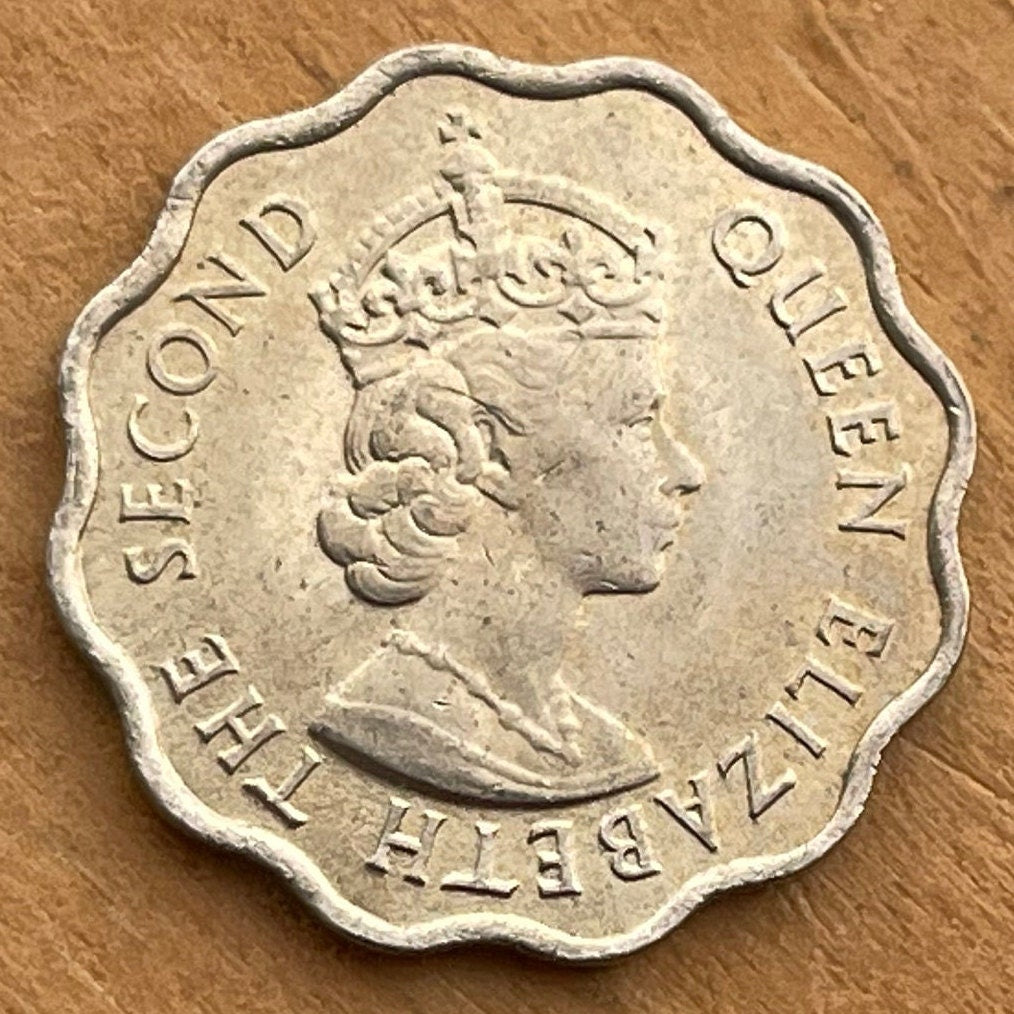 Queen Elizabeth II Scalloped 10 Cents Mauritius Authentic Coin Money for Jewelry and Craft Making (Tudor Crown) 1969