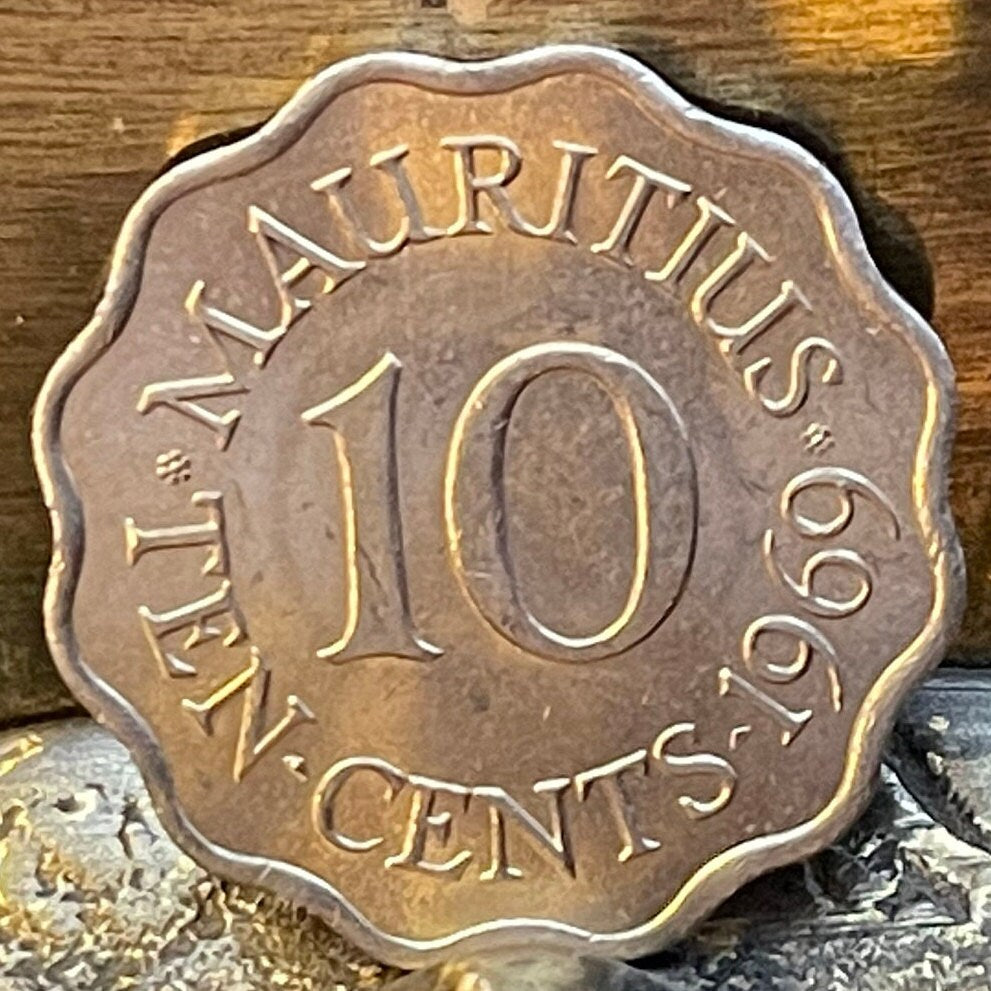 Queen Elizabeth II Scalloped 10 Cents Mauritius Authentic Coin Money for Jewelry and Craft Making (Tudor Crown) 1969