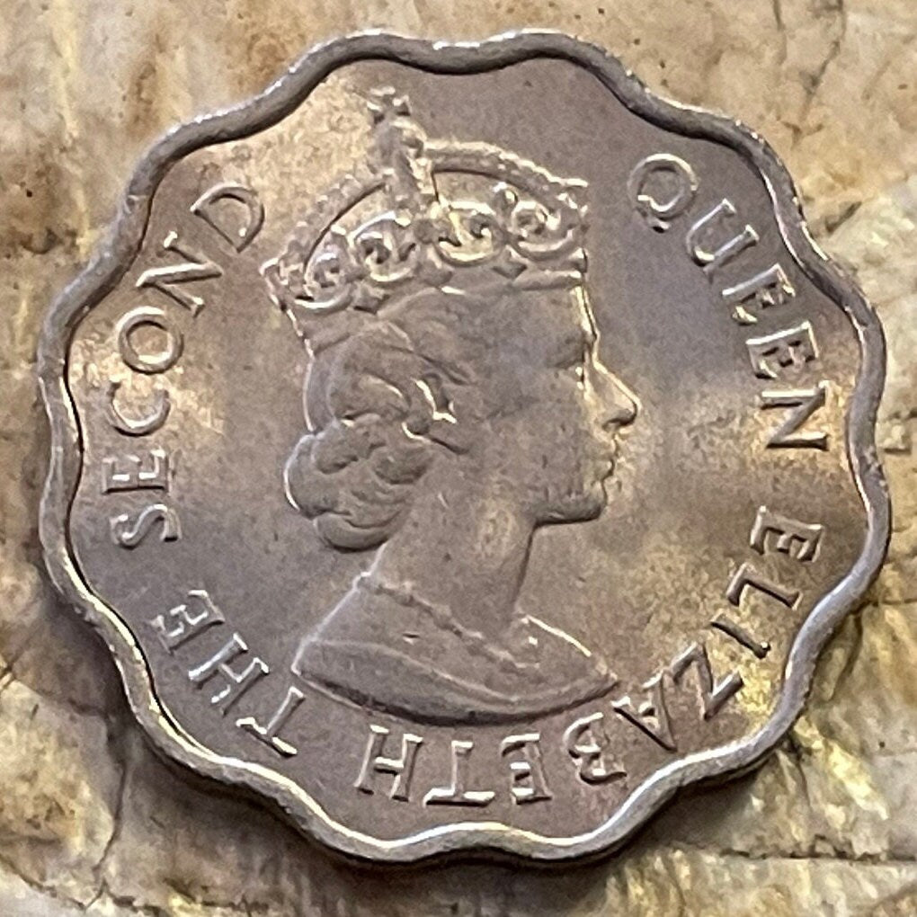 Queen Elizabeth II Scalloped 10 Cents Mauritius Authentic Coin Money for Jewelry and Craft Making (Tudor Crown) 1969