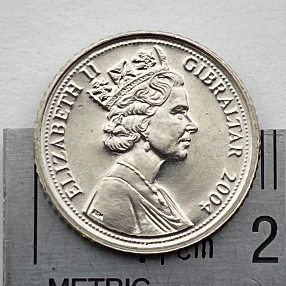 British Royal Sceptre 5 Pence Gibraltar Authentic Coin Money for Jewelry and Craft Making (Constitution Order 1969) (Tercentenary)