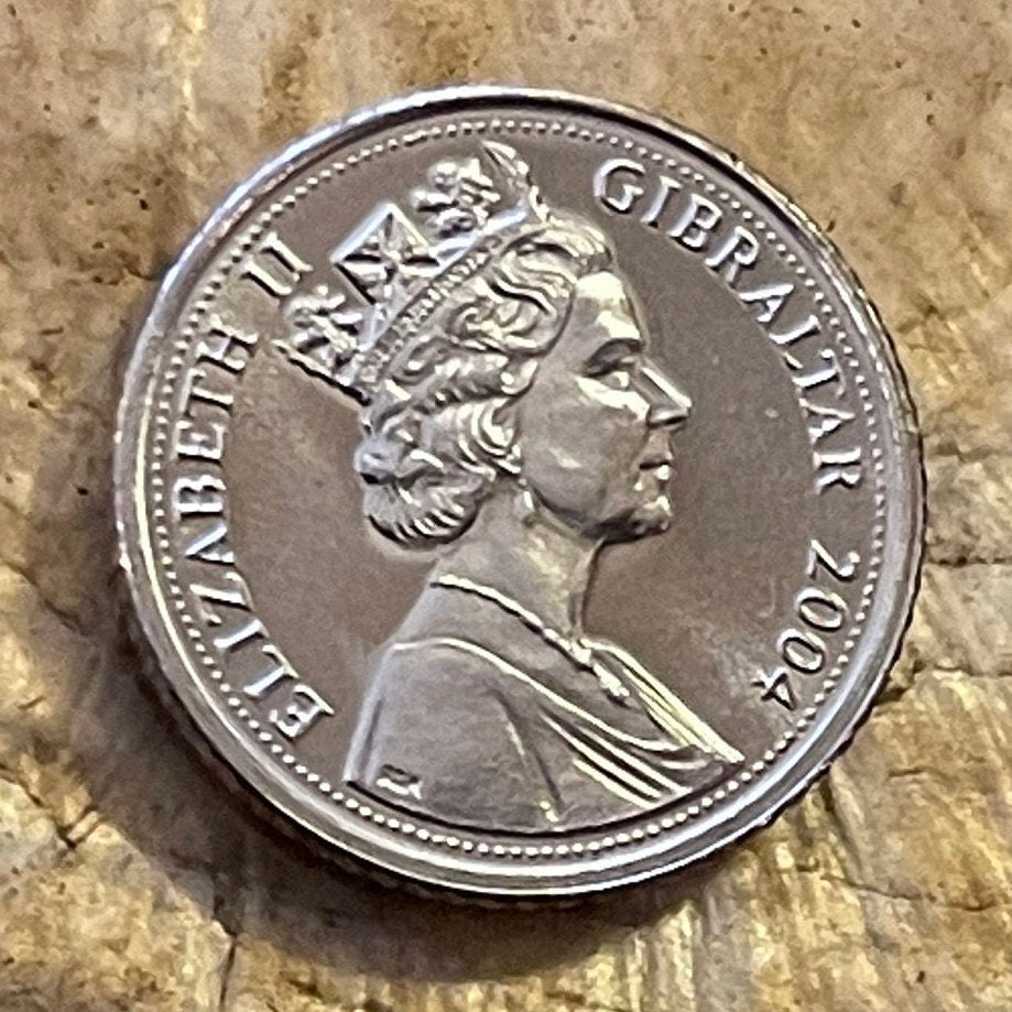British Royal Sceptre 5 Pence Gibraltar Authentic Coin Money for Jewelry and Craft Making (Constitution Order 1969) (Tercentenary)