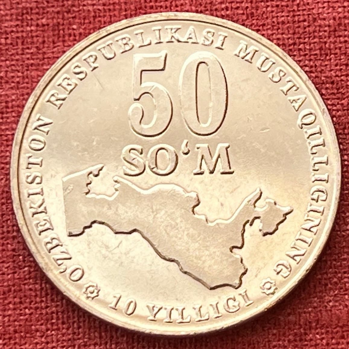 Huma Bird of Paradise & Map 50 So'm Uzbekistan Authentic Coin Money for Jewelry and Collage (2001) (Independence)