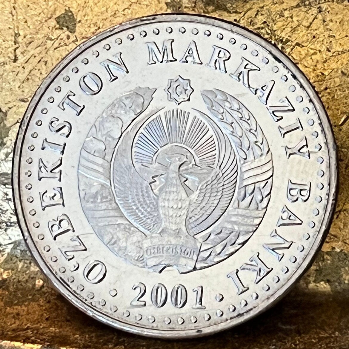 Huma Bird of Paradise & Map 50 So'm Uzbekistan Authentic Coin Money for Jewelry and Collage (2001) (Independence)