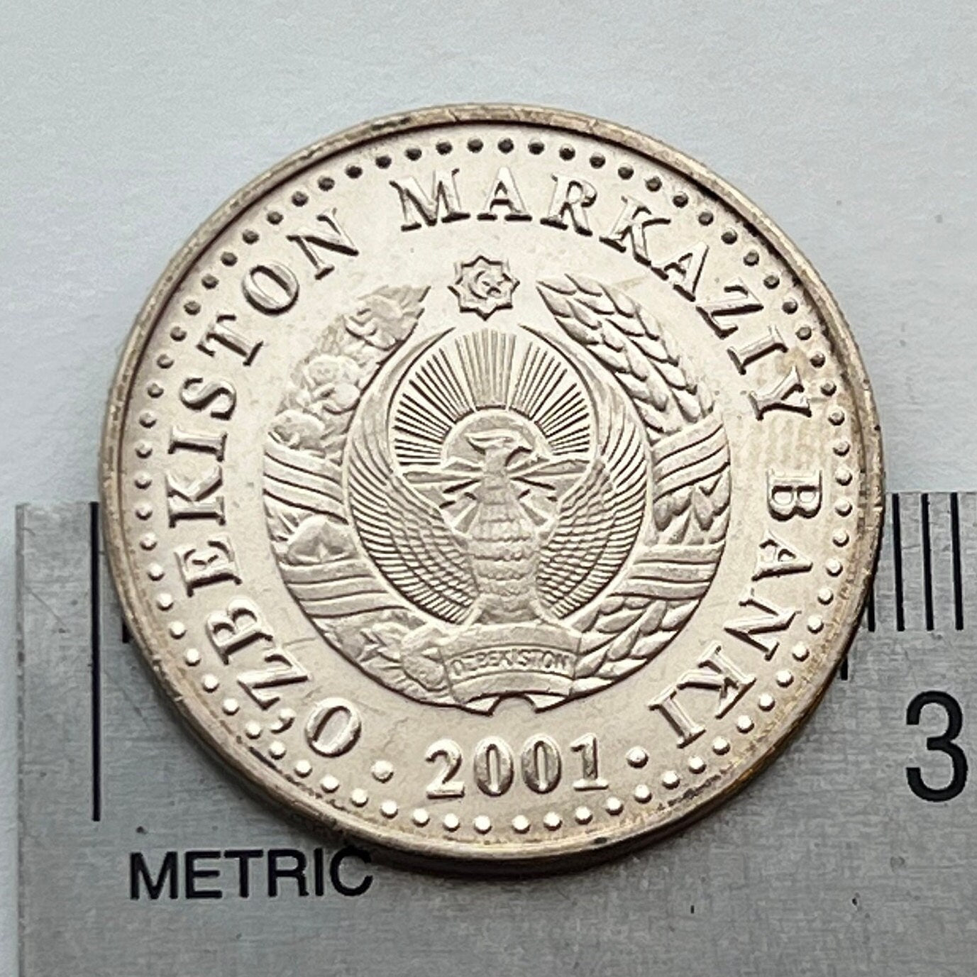 Huma Bird of Paradise & Map 50 So'm Uzbekistan Authentic Coin Money for Jewelry and Collage (2001) (Independence)
