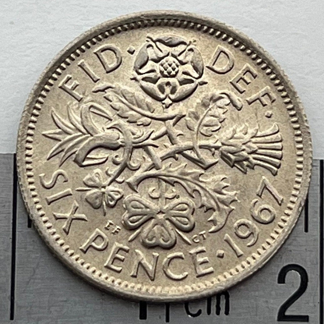 Lucky Wedding Sixpence; Rose, Thistle, Shamrock and Leek 6 Pence Great Britain Authentic Coin Money for Jewelry and Craft Making (Fortune)