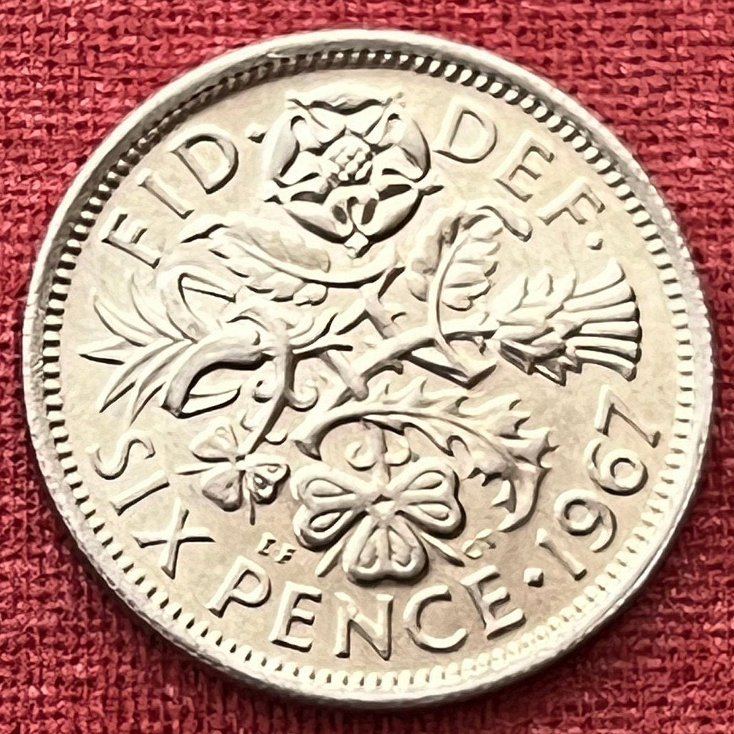 Lucky Wedding Sixpence; Rose, Thistle, Shamrock and Leek 6 Pence Great Britain Authentic Coin Money for Jewelry and Craft Making (Fortune)