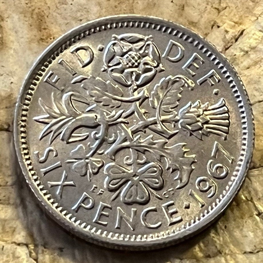 Lucky Wedding Sixpence; Rose, Thistle, Shamrock and Leek 6 Pence Great Britain Authentic Coin Money for Jewelry and Craft Making (Fortune)