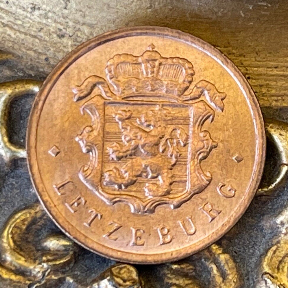 Crowned Lion with Forked Tail Rampant; Grand Ducal Crown & Oak Branch 25 Centimes Luxembourg Authentic Coin Money for Jewelry (Letzeburg)