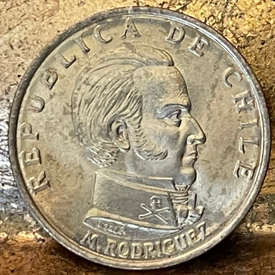 Hussar of Death Manuel Javier Rodríguez & Condor and Deer 50 Centésimos Chile Authentic Coin Money for Jewelry (By Right or Might) (1971)