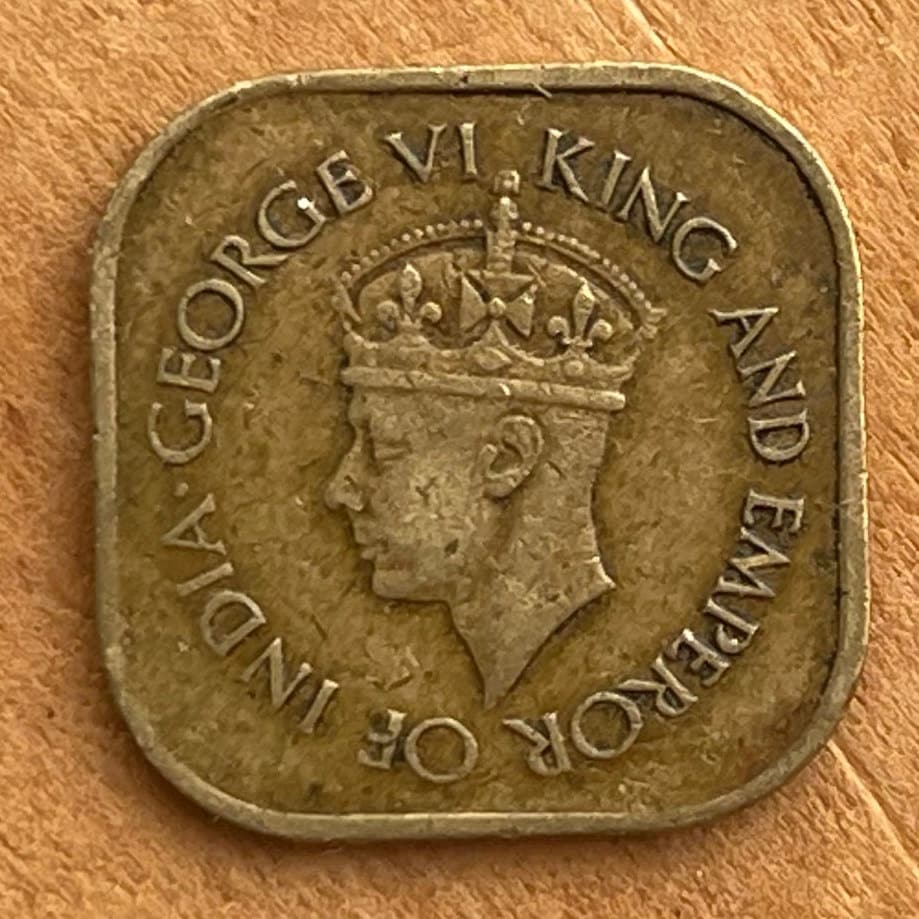 King George VI Emperor of India 5 Cents Ceylon Authentic Coin Money for Jewelry and Craft Making (Sri Lanka) (Square Coin)