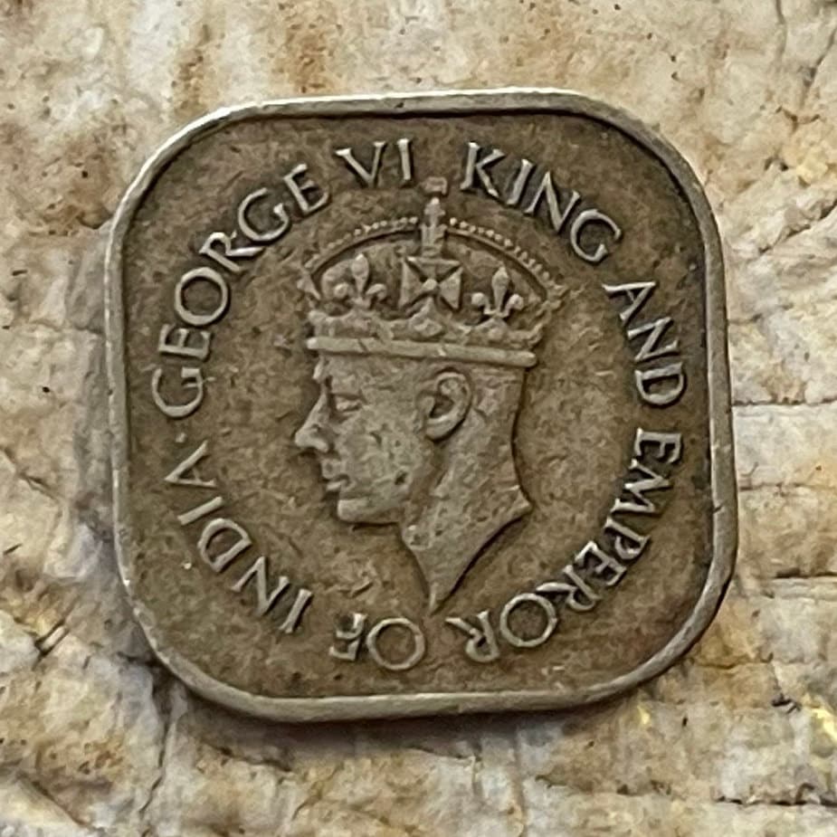 King George VI Emperor of India 5 Cents Ceylon Authentic Coin Money for Jewelry and Craft Making (Sri Lanka) (Square Coin)