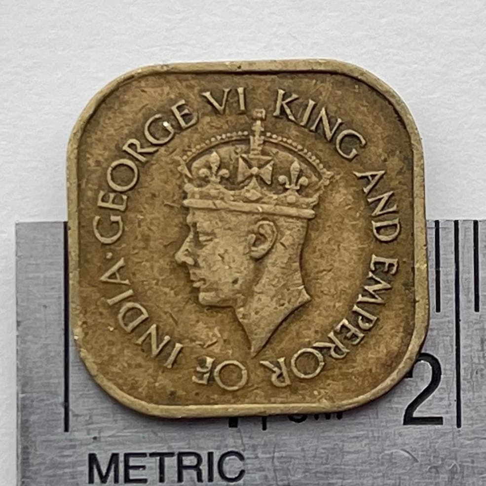 King George VI Emperor of India 5 Cents Ceylon Authentic Coin Money for Jewelry and Craft Making (Sri Lanka) (Square Coin)