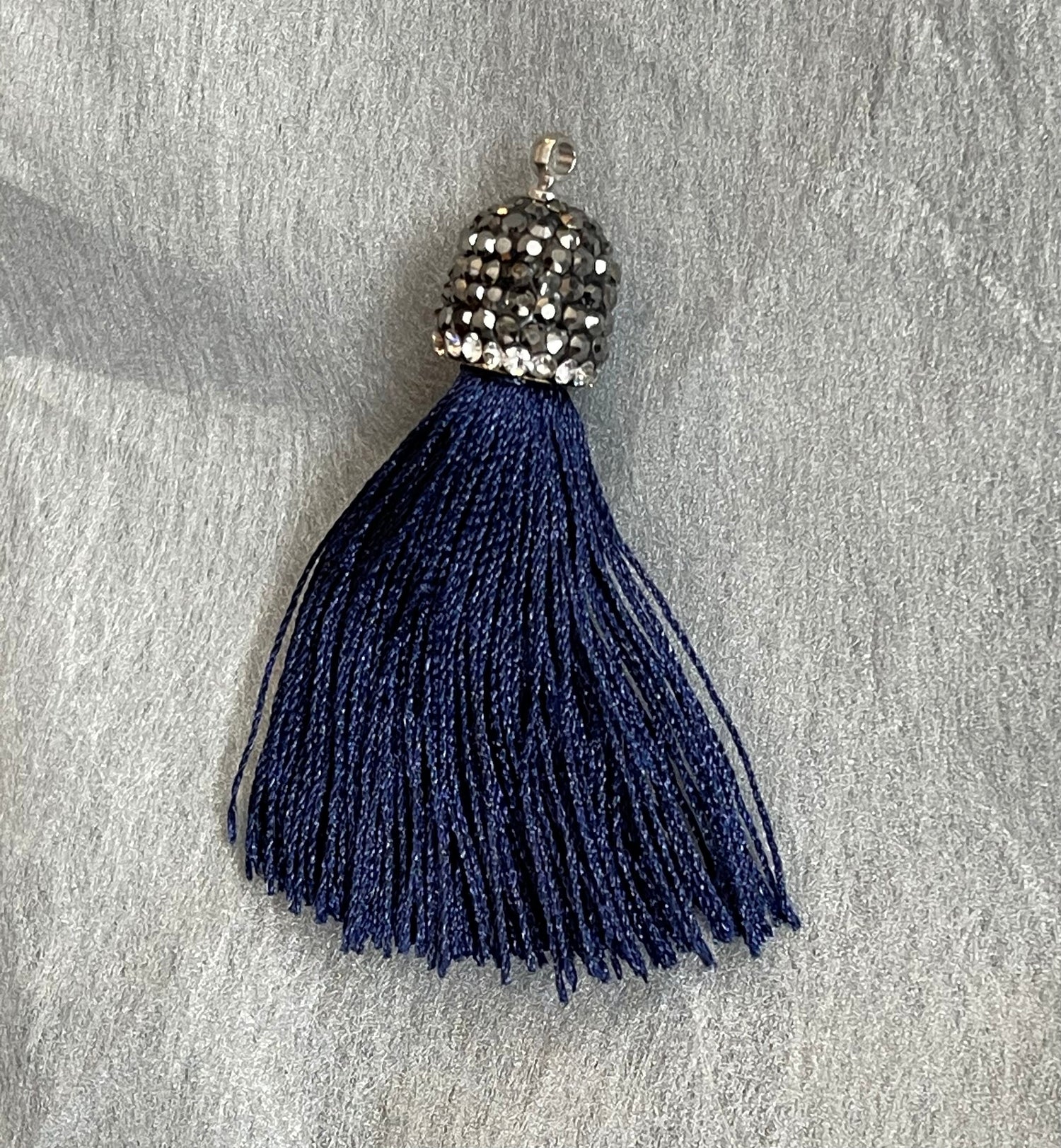 Midnight Blue Silk Tassel with Crystal Pavé Cap - Single Tassel or Earrings - rhinestone accent; jewelry, accessory