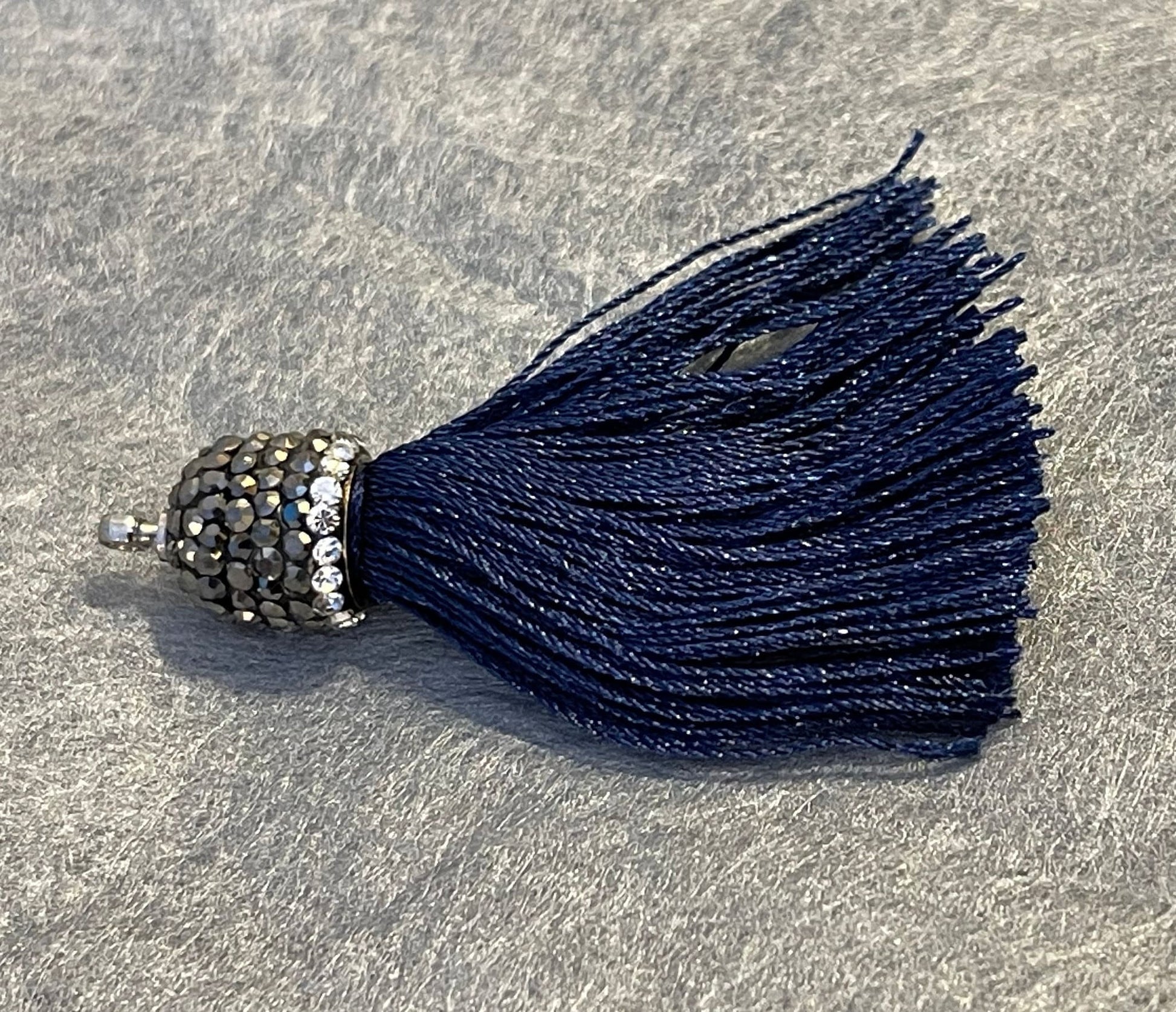 Midnight Blue Silk Tassel with Crystal Pavé Cap - Single Tassel or Earrings - rhinestone accent; jewelry, accessory