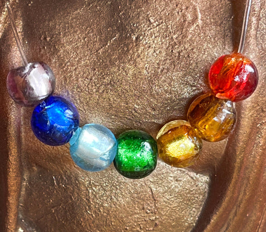 Silver Foil Glass Beads, Chakra Set-purple, indigo, blue, green, yellow, honey, red-crown,third eye,throat,heart,solar plexus, sacral,root