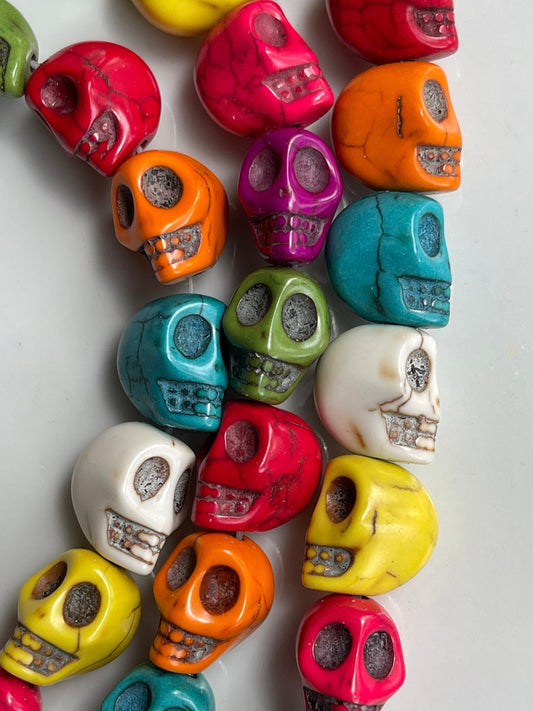 Skull Stone Beads - Halloween, Day of the Dead charms - black, red, white, turquoise, multicolor - dyed magnesite