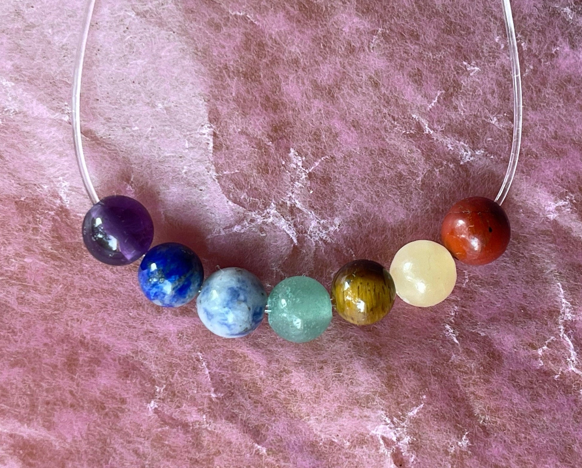 Chakra Bead Sets, Strands; Mala Beads-amethyst,lapis lazuli,sodalite,aventurine,tiger eye,red jasper,carnelian,african turquoise,jade,agate
