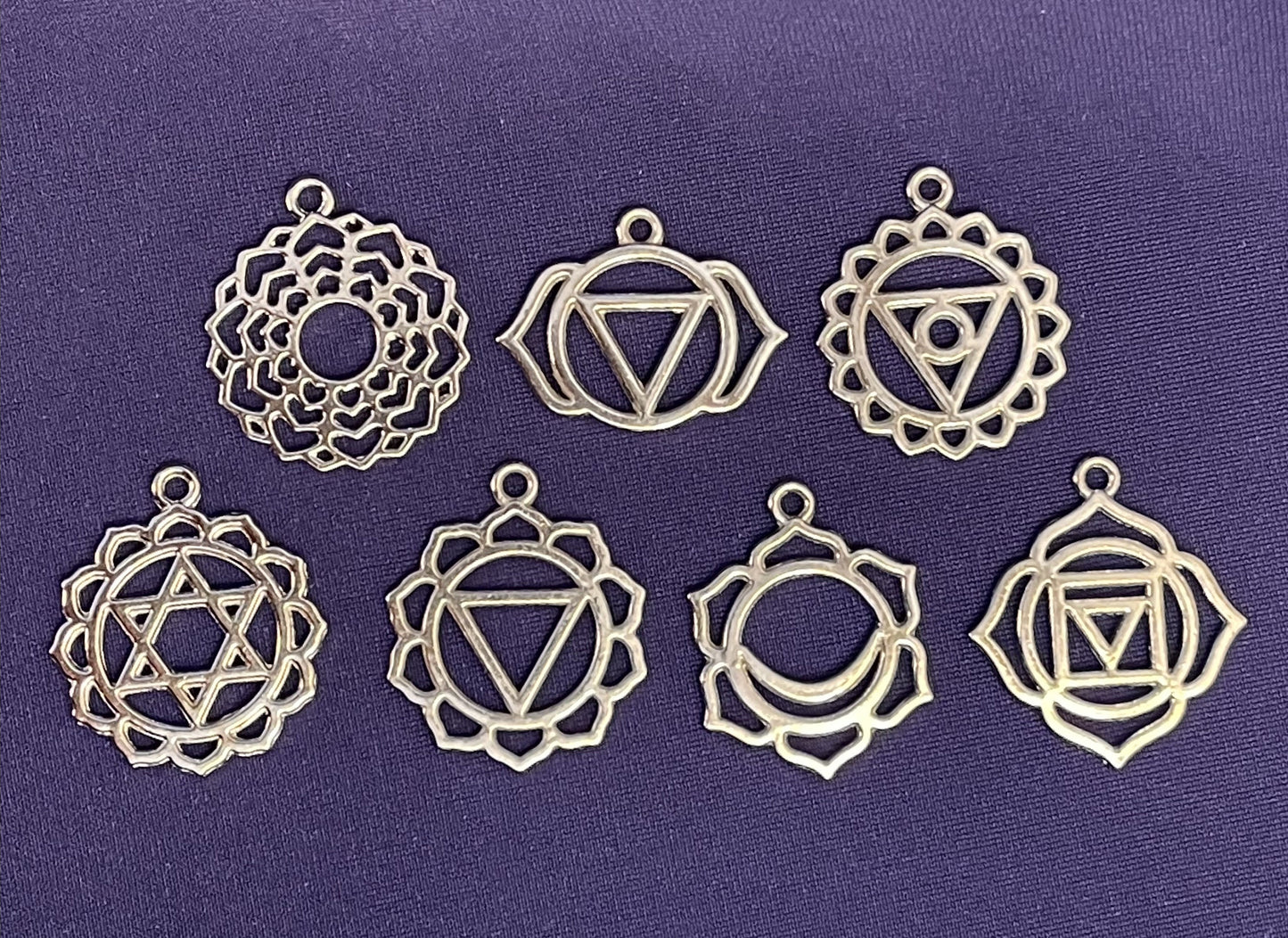 Chakra Charm, Pendant, Set, Ball Chain Necklace – gold-plated, silver-plated – crown, third eye, throat, heart, solar plexus, sacrum, root