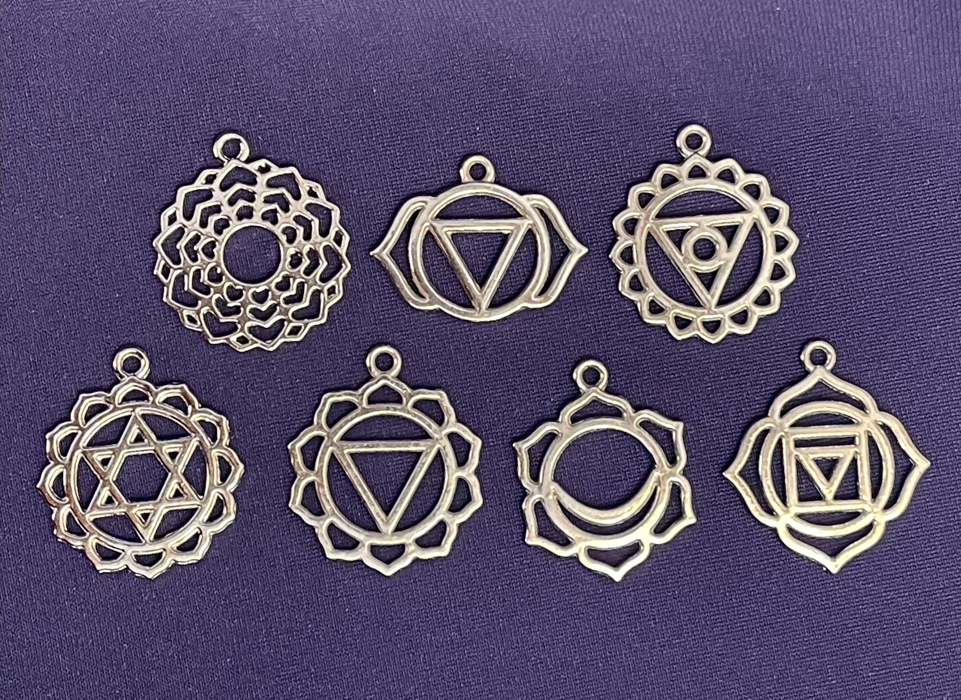 Chakra Charm, Pendant, Set, Ball Chain Necklace – gold-plated, silver-plated – crown, third eye, throat, heart, solar plexus, sacrum, root