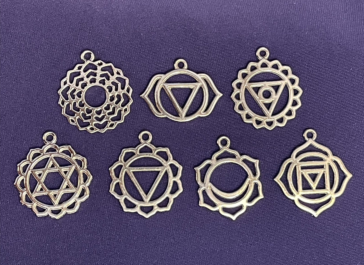 Chakra Charm, Pendant, Set, Ball Chain Necklace – gold-plated, silver-plated – crown, third eye, throat, heart, solar plexus, sacrum, root