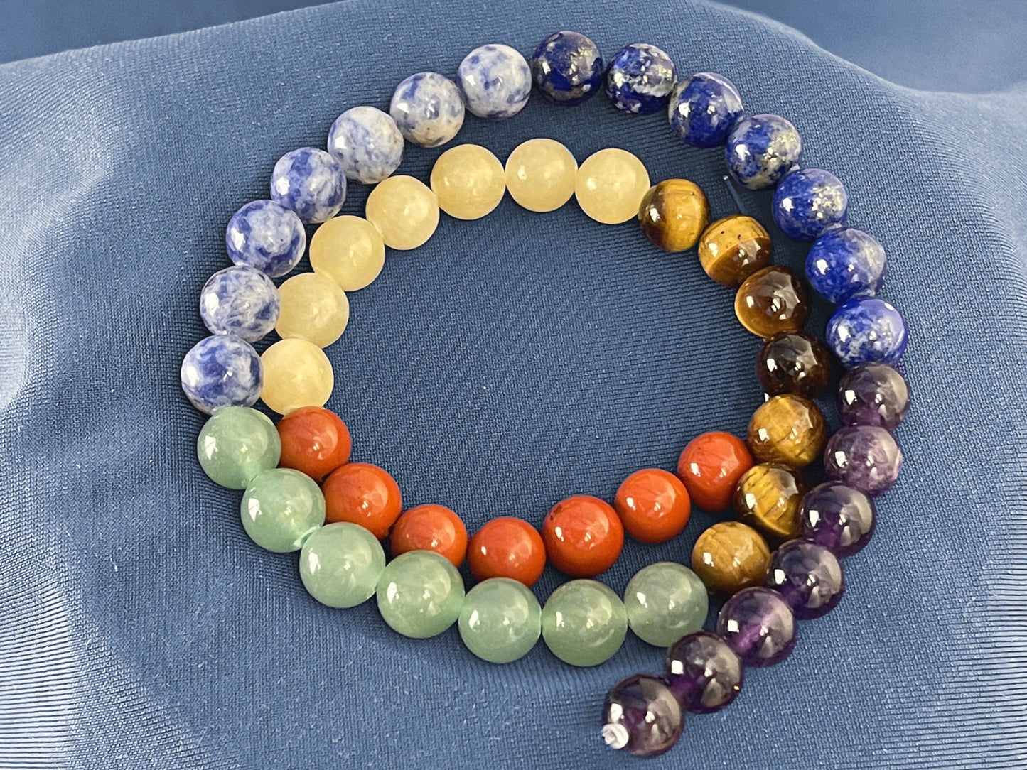 Chakra Bead Sets, Strands; Mala Beads-amethyst,lapis lazuli,sodalite,aventurine,tiger eye,red jasper,carnelian,african turquoise,jade,agate