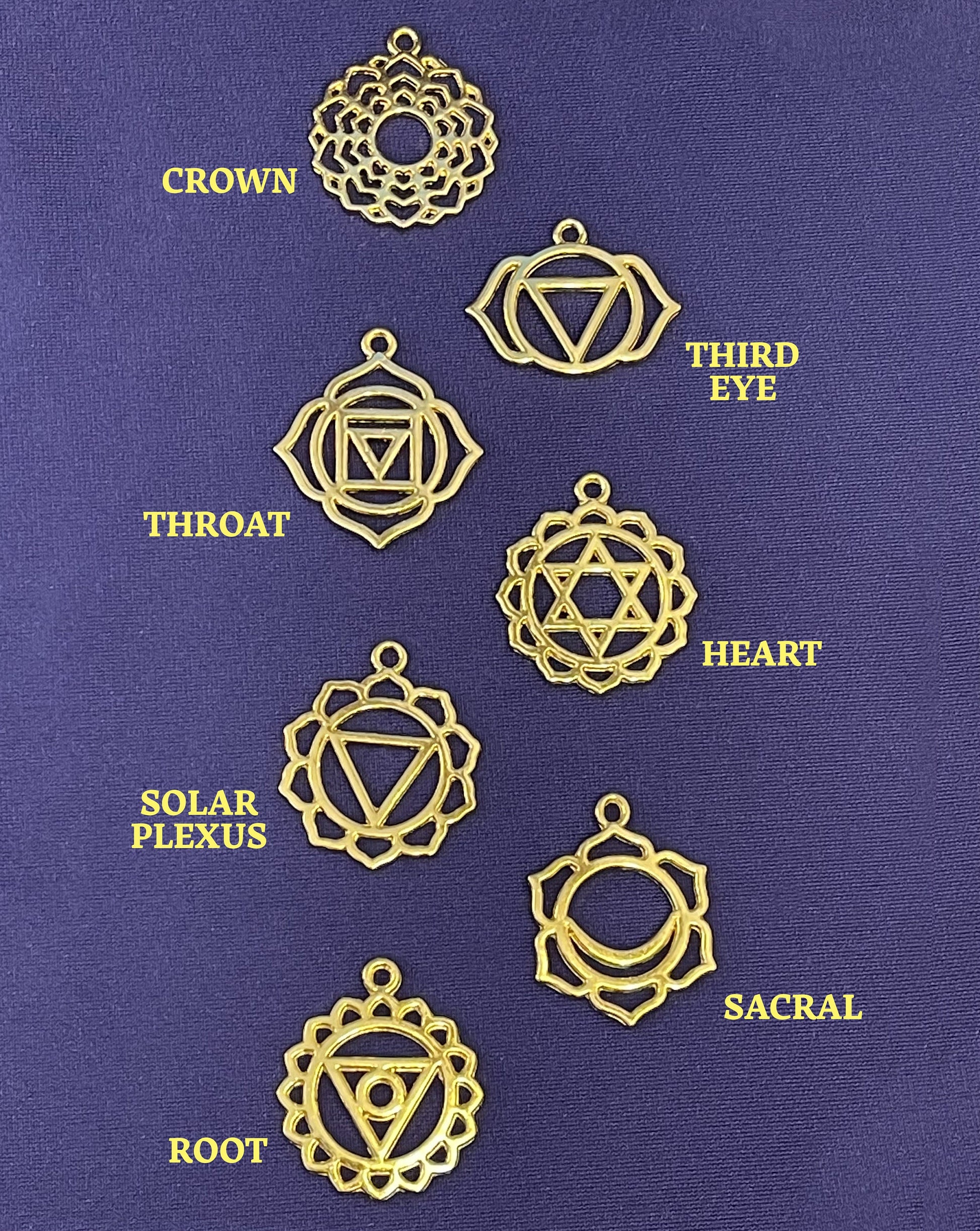 Chakra Charm, Pendant, Set, Ball Chain Necklace – gold-plated, silver-plated – crown, third eye, throat, heart, solar plexus, sacrum, root