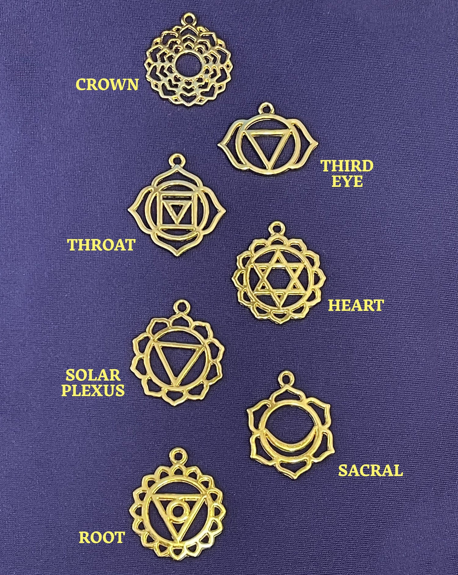 Chakra Charm, Pendant, Set, Ball Chain Necklace – gold-plated, silver-plated – crown, third eye, throat, heart, solar plexus, sacrum, root