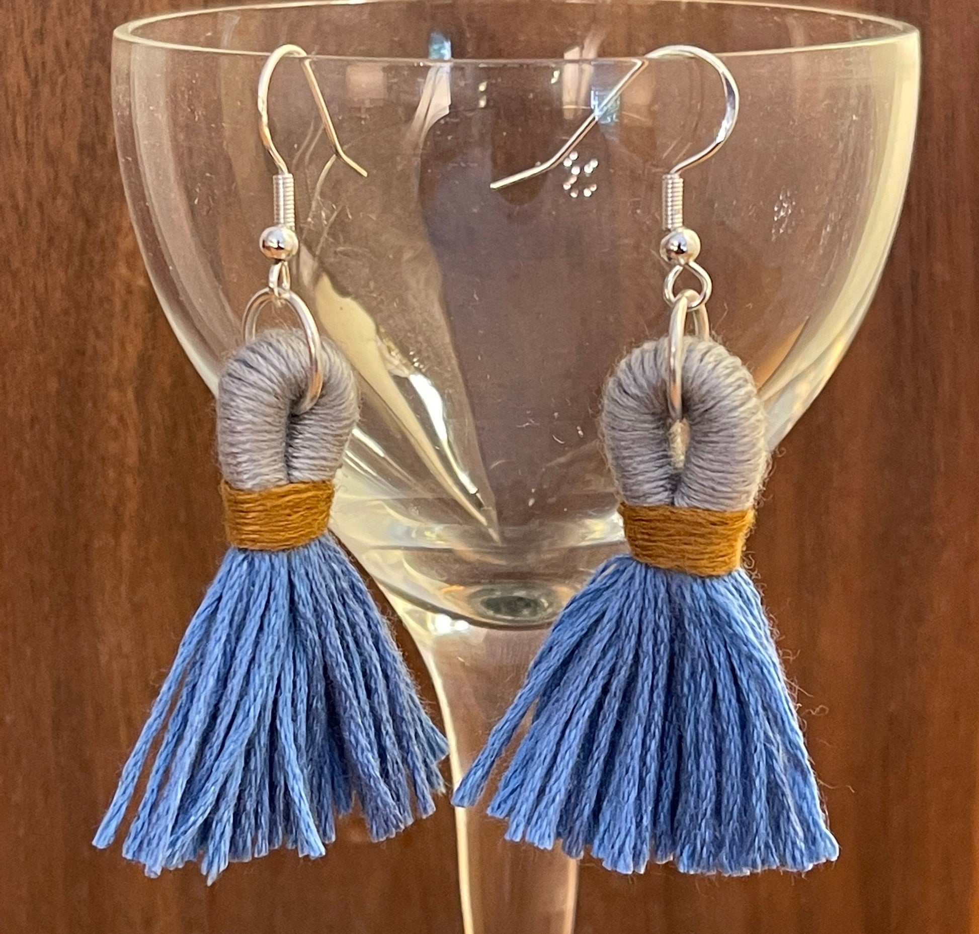 Color Block Cotton Tassels; single color set; multicolor set; add jumpring; earrings-black,blue,brown,gold,gray,pink,purple,slate,white
