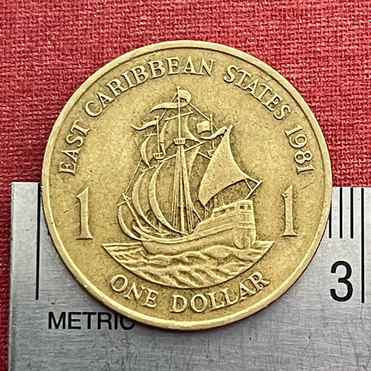 Golden Hind Galleon of Sir Francis Drake 1 Dollar East Caribbean States Authentic Coin Money for Jewelry and Crafts (CONDITION: VERY FINE)