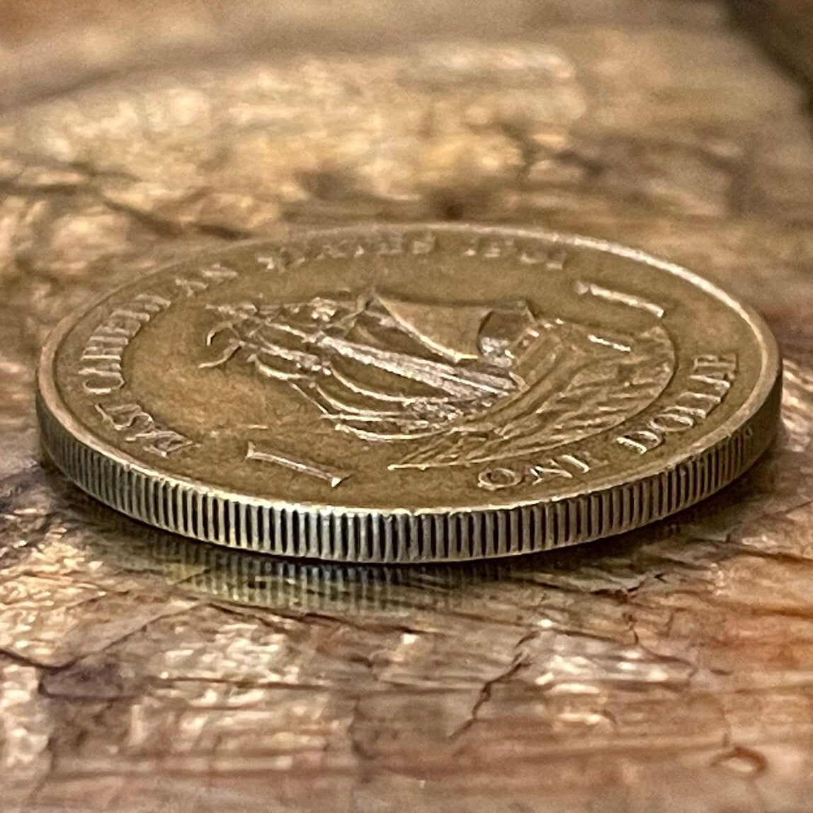Golden Hind Galleon of Sir Francis Drake 1 Dollar East Caribbean States Authentic Coin Money for Jewelry and Crafts (CONDITION: VERY FINE)