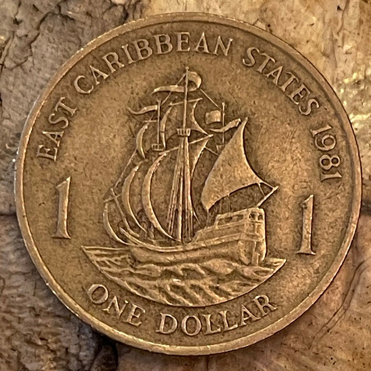 Golden Hind Galleon of Sir Francis Drake 1 Dollar East Caribbean States Authentic Coin Money for Jewelry and Crafts (CONDITION: VERY FINE)