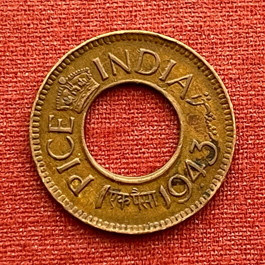 Crown of George VI King Emperor & Hole 1 Pice British India Authentic Coin Money for Jewelry (British Raj) (Emperor of India) (Hole in Coin)