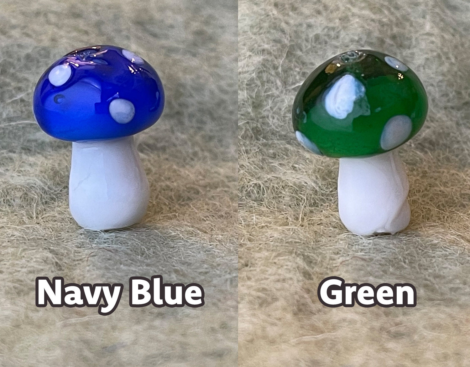 Mushroom Beads - Glass Lampwork - single color lot of 6 or multicolor set -fungi-blue, brown, green, orange, purple, red, white, yellow