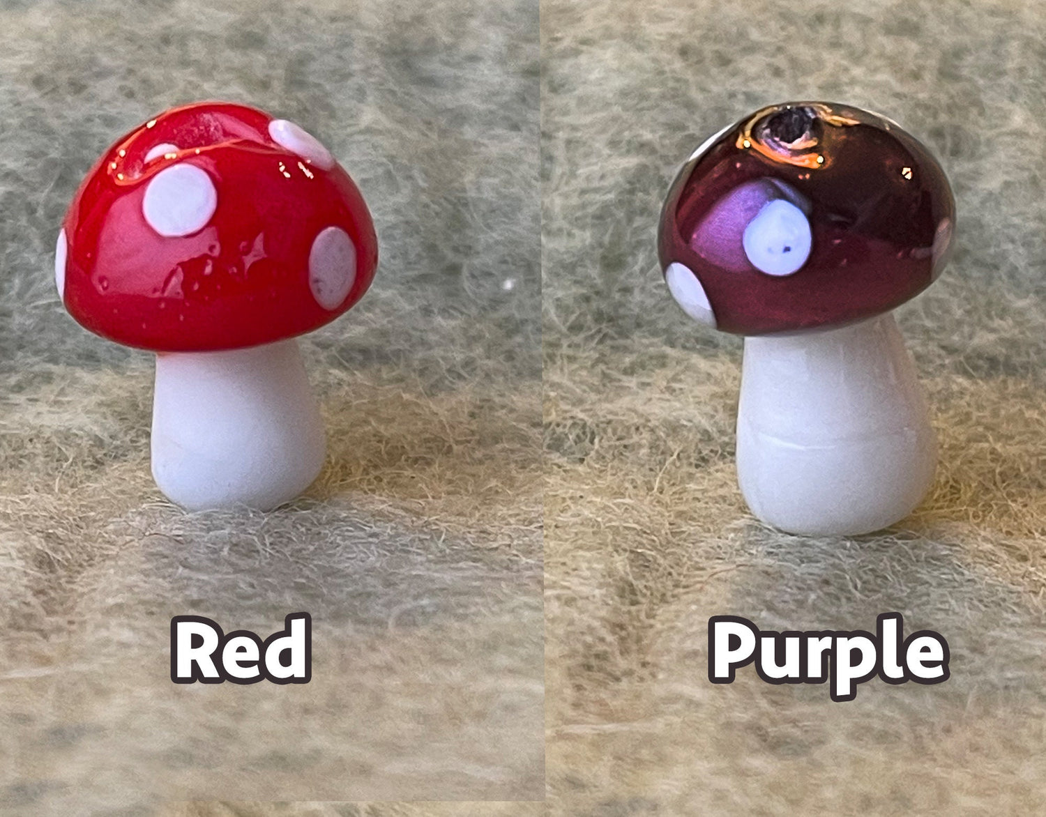 Mushroom Beads - Glass Lampwork - single color lot of 6 or multicolor set -fungi-blue, brown, green, orange, purple, red, white, yellow