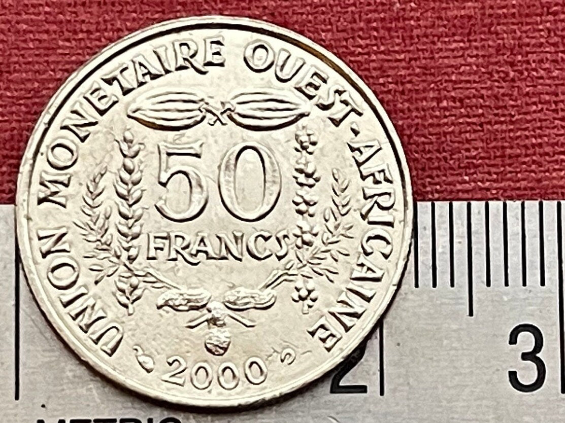 Cocoa Beans, Peanuts & Akan Sawfish Goldweight 50 CFA Francs West African States Authentic Coin Money for Jewelry (Cacao) (Ashanti)