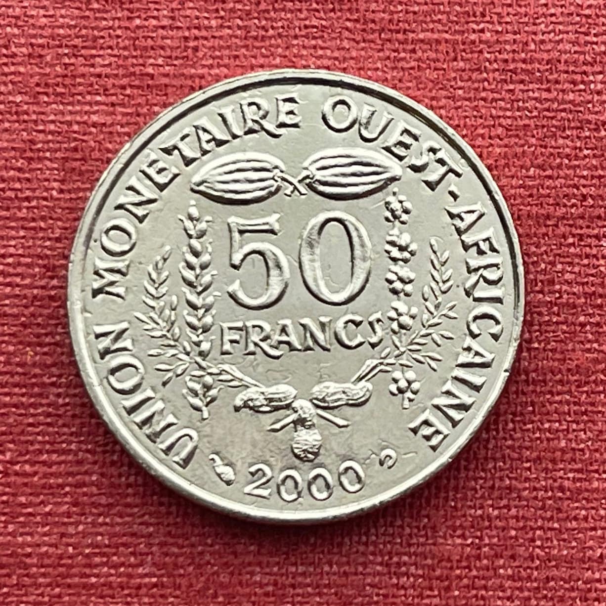 Cocoa Beans, Peanuts & Akan Sawfish Goldweight 50 CFA Francs West African States Authentic Coin Money for Jewelry (Cacao) (Ashanti)