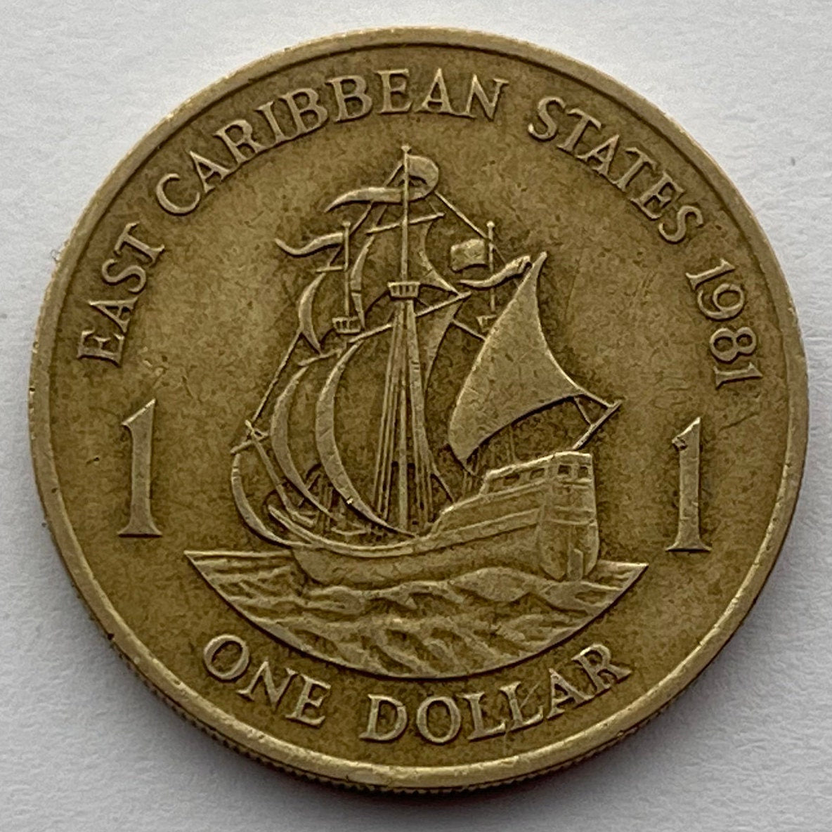 Golden Hind Galleon of Sir Francis Drake 1 Dollar East Caribbean States Authentic Coin Money for Jewelry and Crafts (CONDITION: VERY FINE)
