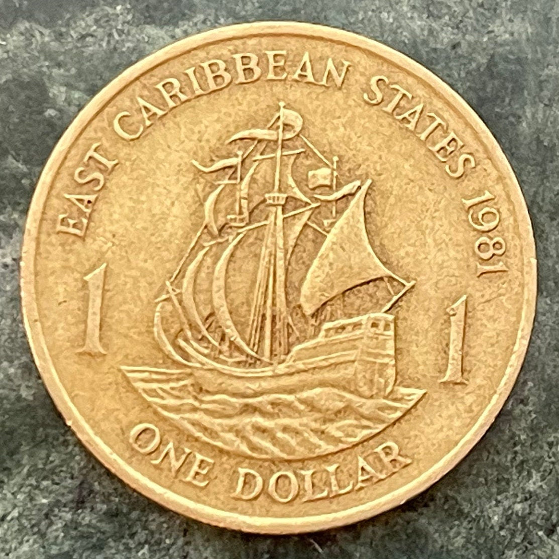 Golden Hind Galleon of Sir Francis Drake 1 Dollar East Caribbean States Authentic Coin Money for Jewelry and Crafts (CONDITION: VERY FINE)