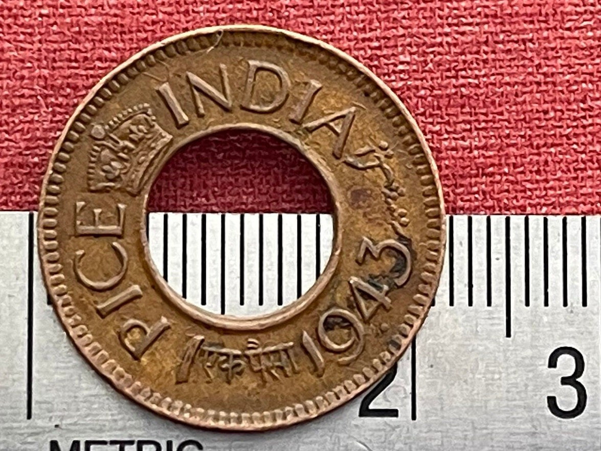 Crown of George VI King Emperor & Hole 1 Pice British India Authentic Coin Money for Jewelry (British Raj) (Emperor of India) (Hole in Coin)